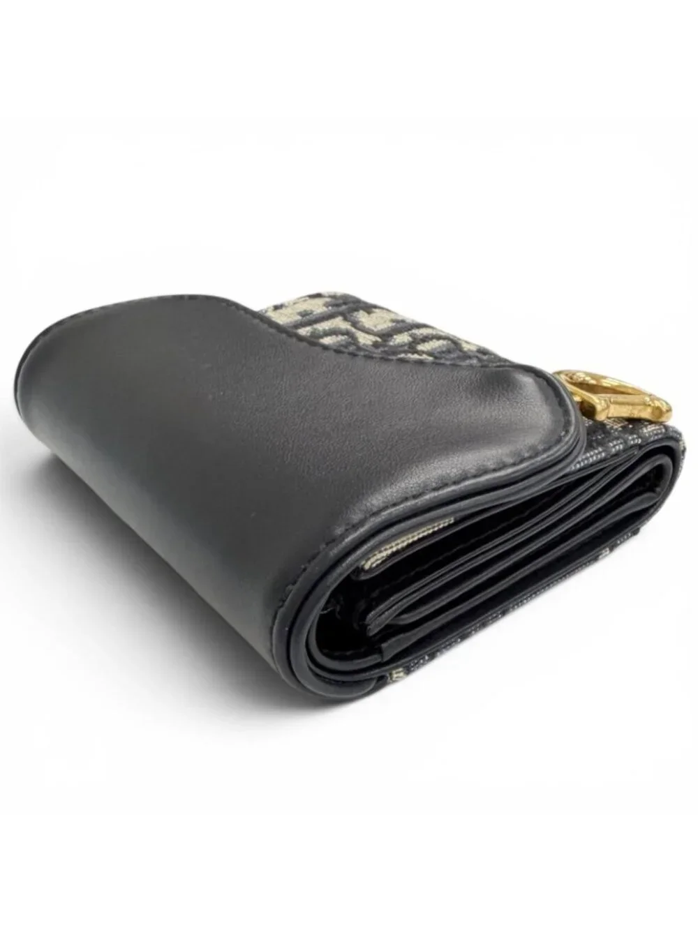 Dior Saddle Lotus Wallet Oblique Jacquard Leather Trifold Navy